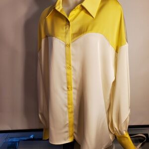 STYLEWE Yellow and White Button-Up Blouse XL